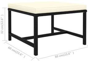 5 pcs conjunto sofás de jardim com almofadões vime PE preto