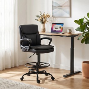 Cadeira de Desenho Cadeira de Escritório Ergonómica Giratória com Altura e Descanso para os Pés Ajustável Preto