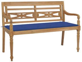 vidaXL Banco Batávia c/ almofadão azul real 120 cm teca maciça