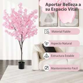 Flor de cerejeira artificial de 190 cm com 900 flores cor-de-rosa, tronco e base em cimento