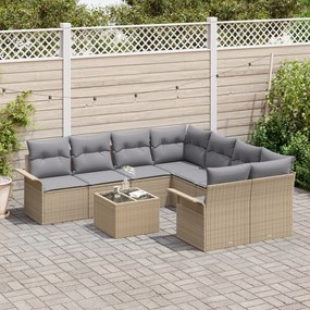 Conjunto de Sofás de Jardim vidaXL de 9 peças com Almofadas Bege Vime