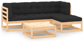 vidaXL 5 pcs conjunto lounge de jardim c/ almofadões pinho maciço