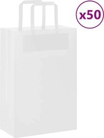 vidaXL Sacos de papel 50 unid com alças branco 21x11x31 cm