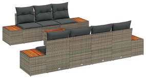 Conjunto de Sofás para Jardim vidaXL com Almofadas Cinzento Rattan Sin