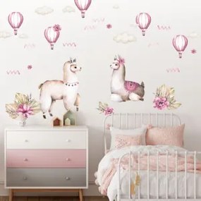 Autocolantes de parede - Alpacas em cor-de-rosa