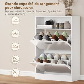 Sapateira com capacidade para 8 pares 59 (L) x 24 (P) x 90 (A) cm, armário para sapatos, 2 gavetas rebatíveis, prateleiras ajustáveis e compartimento,