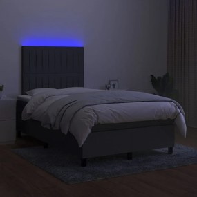 Cama box spring c/ colchão e LED 120x200 cm tecido cinza-escuro