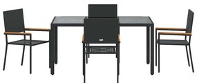 Conjunto de Jantar para Jardim vidaXL de 5 Peças Preto Rattan Poli