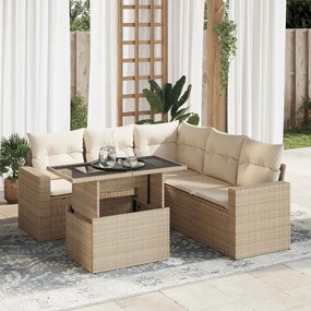 vidaXL 6 pcs conjunto de sofás p/ jardim com almofadões vime PE bege