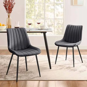 Conjunto de 2 cadeiras de jantar em cinzento com pernas de aço Preto