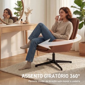 Poltrona de Sala Estofada em PU Poltrona de Leitura com Assento Acolchoado Apoios de Braços Pernas Metálicas Castanho