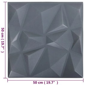 Painéis de parede 3D 12 pcs 50x50 cm 3 m² cinza diamante