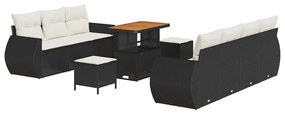 Conjunto de Sofá de Jardim vidaXL de 10 Peças com Almofadas Preto Ratt