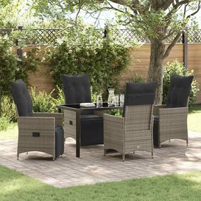 vidaXL Conjunto de Jantar de Jardim com Almofadas de 5 Peças Cinza em Vime PE