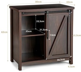 Aparador de madeira 80 x 40 x 82 cm para cozinha com portas de correr e 4 compartimentos cor castanho
