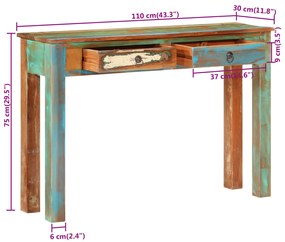 Mesa consola 110x30x75 cm madeira recuperada maciça