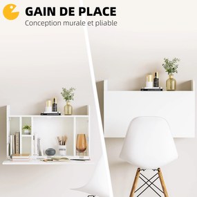 Secretária suspensa, 77 x 20 x 51 cm mesa de parede, mesa de computador de parede e prateleira rebatível com arrumação branca