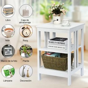 Mesa de cabeceira ou Mesa de apoio  com barras de reforço Mesa de apoio para sofá para quarto Sala de estar Corredor 40 x 40 x 61 cm Branca
