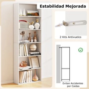 Estante aberta de 6 níveis 60 x 23,5 x 178 cm moderna para sala, quarto ou escritório Branco