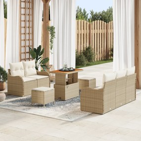 Conjunto de Sofás de Jardim 8 Peças com Almofadas Bege Vime Acácia
