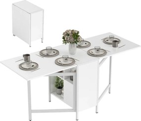 Mesa de Cozinha Dobrável com Arrumação (CADEIRAS NÃO INCLUIDAS) Mesa de Refeição Compacta com 4 Prateleiras 169x60x75 cm Branco