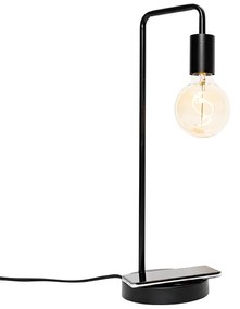 Candeeiro de mesa moderno preto com carregamento sem fios - Facil Moderno