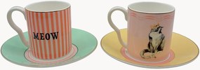 Chávenas e pires em porcelana fine bone china Cat, conjunto de 2