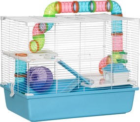 PawHut Gaiola para hamster rato roedor 3 níveis com túnel, bebedouro, roda, casinha, escadas dim. 59L x 36l x 47H cm | Aosom Portugal
