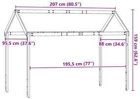 Telhado cama infantil 207x95,5x159 cm pinho maciço castanho mel