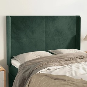 Cabeceira cama c/ abas veludo 147x16x118/128 cm verde-escuro