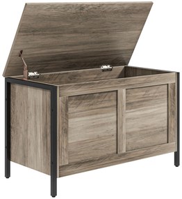 HOMCOM Baú de Armazenamento 95L Baú de Arrumação com Tampa Banco de Armazenamento com Dobradiça de Segurança 80x40x49 cm Cinza Claro