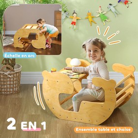 Arco de escalada para crianças, mesa de brinquedos para crianças dos 18 aos 48 meses, design 2 em 1, carga máxima de 50 kg, madeira natural