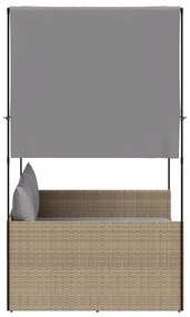 Espreguiçadeira dupla com teto e cortinas vime PE bege