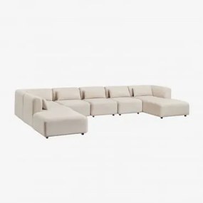 Sofá Modular Chaise Longue Direito De 6 Peças Com Puff Fogler Linho Veludo Bege Linho - Sklum