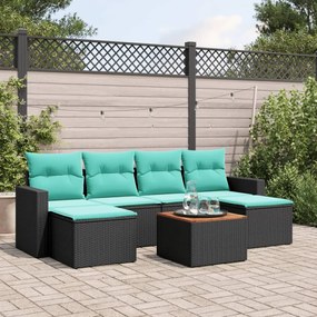 vidaXL 7 pcs conjunto de sofás p/ jardim c/ almofadões vime PE preto