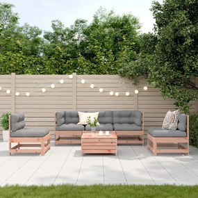 6 pcs conj. lounge jardim c/ almofadões madeira douglas maciça