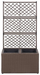 Floreira com treliça e 2 vasos 58x30x107 cm vime PE castanho