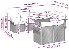 Conjunto de Sofá para Jardim vidaXL com Almofadas Preto Rattan Poliést