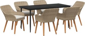 vidaXL Conjunto de Jantar para Jardim com almofada 7 pcs Bege vime PE