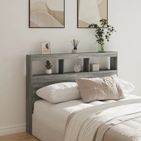 Armário de cabeceira c/ luzes LED 140x17x102 cm cinzento sonoma