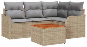 Conjunto de Sofá de Jardim 5 pcs Bege, cinza claro