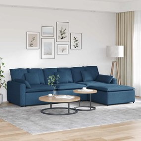 vidaXL Sofá modular com pufes e almofadas azul