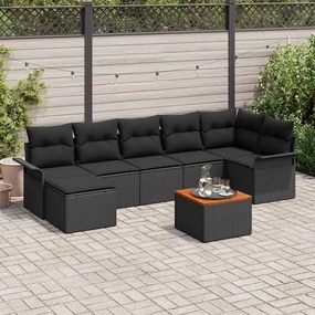 vidaXL Conjunto de Sofá de Jardim de 8 peças com Almofadas Preto Poli Rattan Acácia