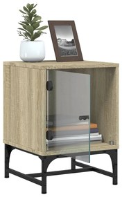Mesa cabeceira c/ portas vidro 2 pcs 35x37x50cm carvalho sonoma