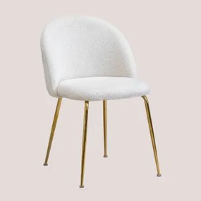 Pack De 2 Cadeiras De Jantar Estofadas Em Tecido De Ovelha Kana Design Branco & Dourado - Sklum