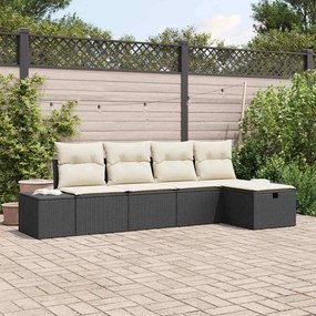 vidaXL Conjunto de Sofá de Jardim de 5 Peças com Almofadas Preto Vime Sintético