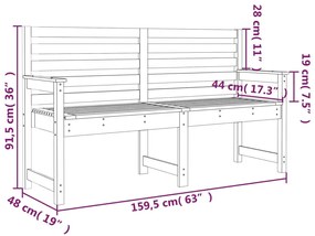 Banco de jardim 159,5x48x91,5 cm madeira de pinho maciça cinza