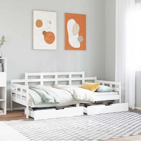 Sofá-cama c/ gavetas 90x190 cm madeira de pinho maciça branco