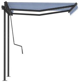 Toldo retrátil manual com postes 3x2,5 m azul e branco