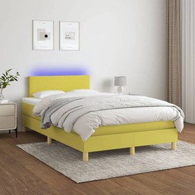 vidaXL Cama box spring c/ colchão e LED 120x200 cm tecido verde